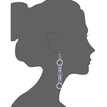 Rhodium Over Sterling Silver Purple Acrylic Circle Links Drop and Dangle Earrings