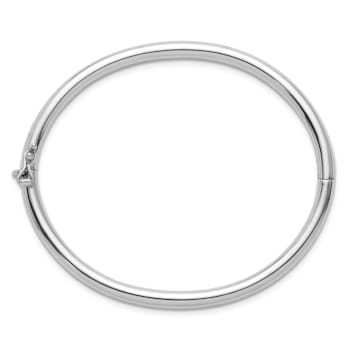 Rhodium Over Sterling Silver 4mm Tube Slip-on Bangle