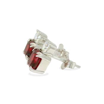 Red Lab Created Ruby Studs Earrings Rhodium over Sterling Silver Earrings
