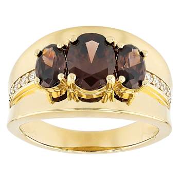 Mocha And White CZ 3-Stone Ring In 18K Gold Over Sterling Silver