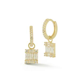 Sterling Statements 14K Yellow Gold Over Sterling Silver CZ Charm Huggie
Hoop Earrings
