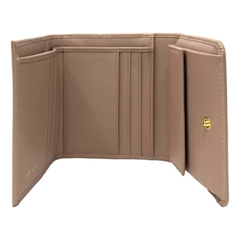 Prada Vitello Move Cipria Beige Leather Triangle Logo Small Trifold Wallet