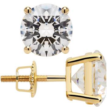 White Cubic Zirconia 14k Yellow Gold Studs With Velvet Gift Box 3.00ctw