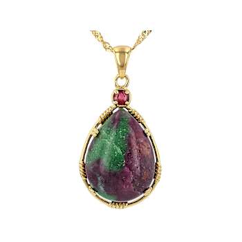 Ruby Zoisite Pear And Ruby Accent Pendant Necklace In 18K Gold Over
Sterling Silver 0.16ct
