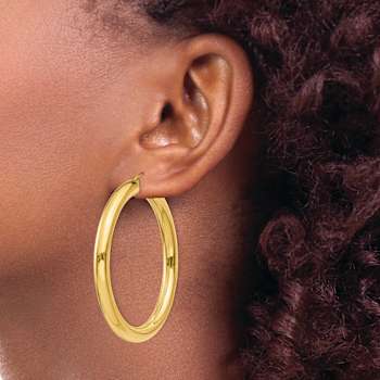 14k Yellow Gold 1 15/16" Polished Tube Hoop Earrings