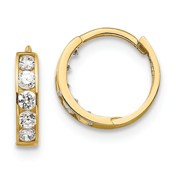 14K Yellow Gold Cubic Zirconia Children's Hinged Hoop Earrings