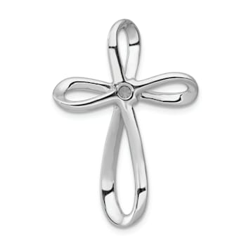 Rhodium Over 14k White Gold Diamond Cross Chain Slide Pendant