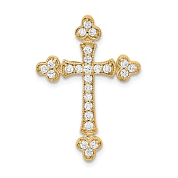 14k Yellow Gold Diamond Textured Budded Cross Chain Slide Pendant