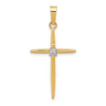14k Yellow Gold and Rhodium Over 14k yellow Gold Polished Passion Cross
Pendant with Accent Diamond