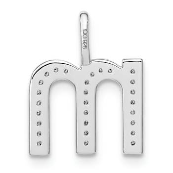 14K White Gold Diamond Lower Case Letter M Initial Pendant