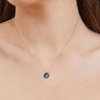 London Blue Topaz with White Topaz Halo Rhodium Over Sterling Silver Necklace