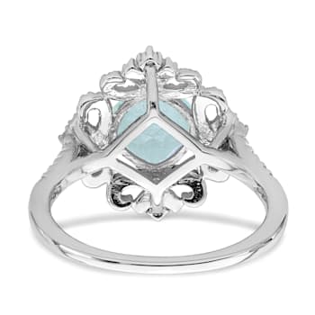 Rhodium Over 14K White Gold Aquamarine Vintage Diamond Halo Engagement Ring