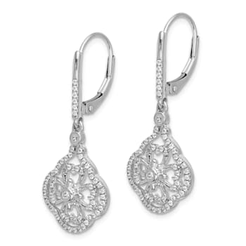 Rhodium Over 14K White Gold Lab Grown Diamond Fancy Leverback Earrings