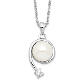 Rhodium Over Sterling Silver 8-9mm White Freshwater Cultured Pearl Cubic
Zirconia Pendant Necklace