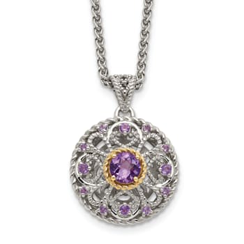 Sterling Silver Antiqued with 14K Accent Amethyst Necklace