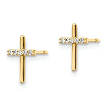 14k Yellow Gold Cubic Zirconia Cross Stud Earrings
