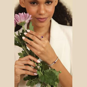 Purple Amethyst with Moissanite Accents Rhodium Over Sterling Silver Bracelet