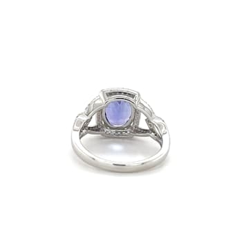 Rhodium Over Sterling Silver Oval Tanzanite and White Zircon Ring 2.38ctw