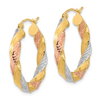 14k Yellow Gold and Rhodium Over 14k Yellow Gold Polished Diamond-cut 1
1/16" Twist Hoop Earrings