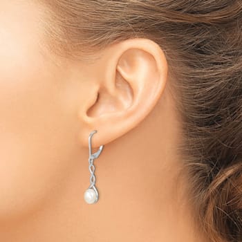 Rhodium Over Sterling Silver Twisted Freshwater Cultured Pearl Leverback
Dangle Earrings