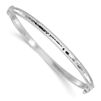 Rhodium Over 14K White Gold Diamond-cut and Laser-cut Fancy Hinged
Bangle Bracelet