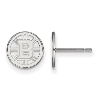 Rhodium Over Sterling Silver NHL Boston Bruins LogoArt Extra Small Post Earrings
