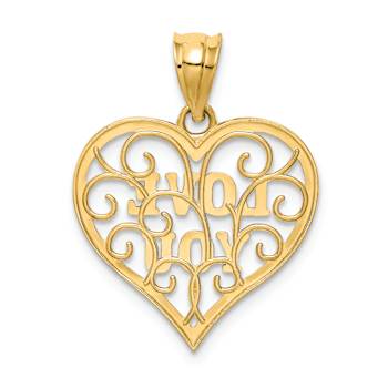 14k Two-tone Gold Polished Filigree Love You Pendant