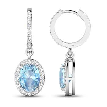1.92ctw 14K White Gold Aquamarine and White Diamond Halo Earrings