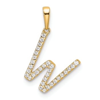 14k Yellow Gold Diamond Letter W Initial Pendant