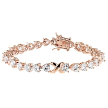 White Cubic Zirconia 18K Rose Gold Over Sterling Silver Heart Tennis
Bracelet 10.58ctw