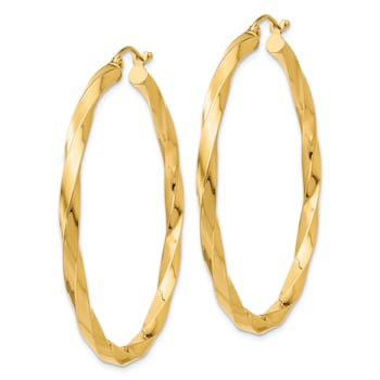 14k Yellow Gold Polished 1 3/4" Twisted Hoop Earrings