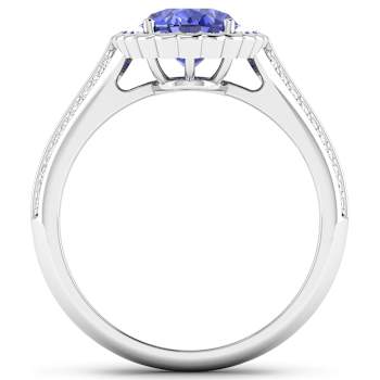 Oval Purple Tanzanite Diamond Bridge 14K White Gold Ring