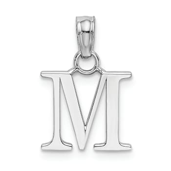 Rhodium Over 14k White Gold Polished Block Letter M Initial Pendant