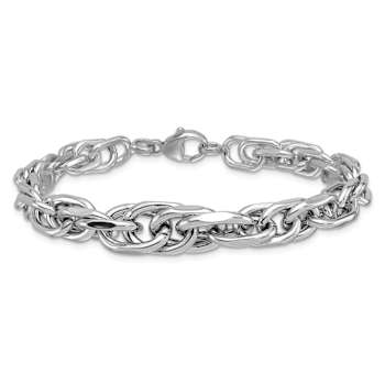 Rhodium Over Sterling Silver Polished Graduated Link Bracelet