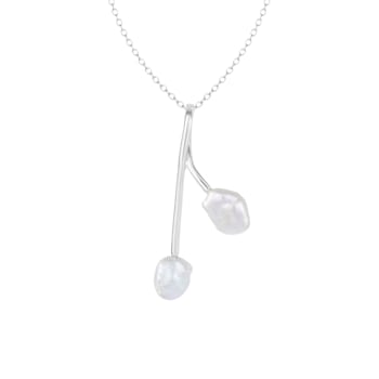 Dangling Keshi Freshwater Double Pearl Pendant in Rhodium Over Sterling
Silver, 18" Chain Included