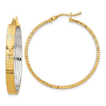 14k Yellow Gold and Rhodium Over 14k Yellow Gold 1 3/8" Diamond-Cut
Circle Hoop Earrings