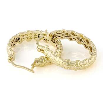 Link Design Hoop Earrings In 18K Gold Over Sterling Silver