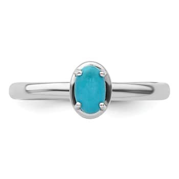 Rhodium Over Sterling Silver Stackable Expressions Turquoise Polished Ring