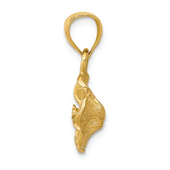 14k Yellow Gold Satin and Diamond-Cut Hibiscus Pendant