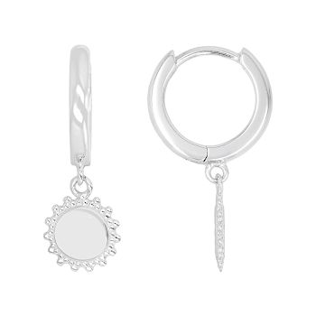 Sun Disc Drop Huggie Earrings In Sterling Silver