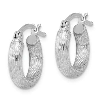 Rhodium Over Sterling Silver 3mm Polished and Satin Diamond-cut Hoop Earrings