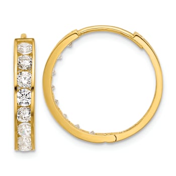 14k Yellow Gold Polished Cubic Zirconia 13/16" Huggie Hoop Earrings