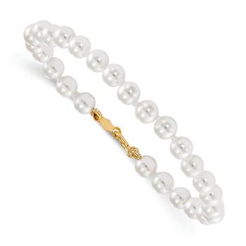 14k Yellow Gold Children's 4.5mm-5.5mm Imitation Shell Pearl Bracelet