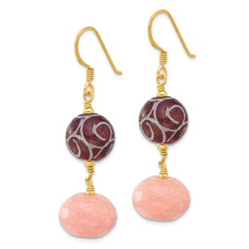 14K Gold Over Sterling Silver Polished Peach and Red Jadeite Swirl
Dangle Earrings