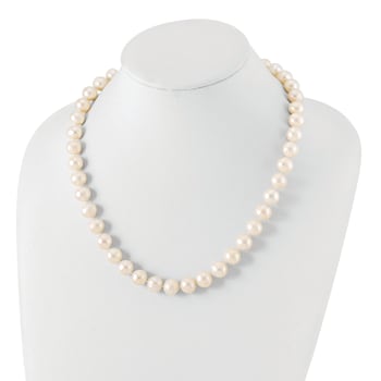 Rhodium Over Sterling Silver 11-12mm White Freshwater Cultured Pearl Necklace