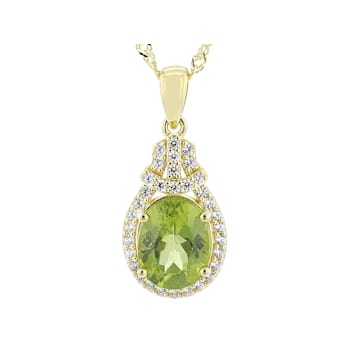 Peridot And White Zircon Pendant Necklace In 18K Gold Over Sterling
Silver 2.64ctw