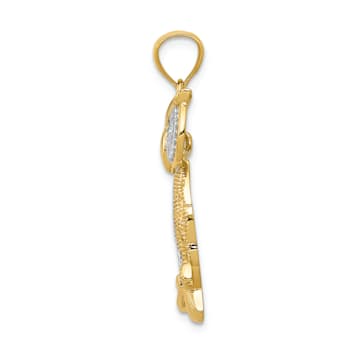 14K Two-tone Gold Diamond-cut Polished Moveable Owl Pendant