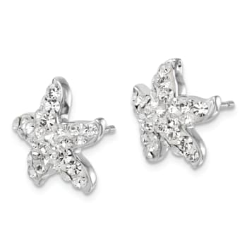 Rhodium Over Sterling Silver White Crystal Starfish Post Earrings