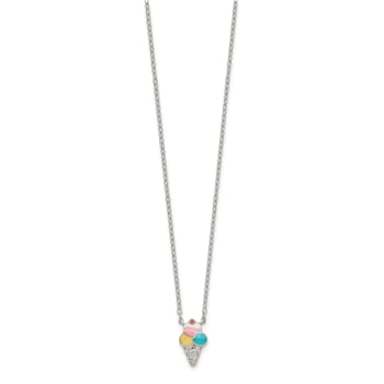 Rhodium Over Sterling Silver Enamel Ice Cream Cone with 2-inch Extension
Childs Necklace