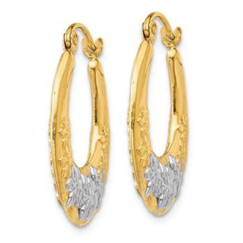 14k Two-tone 7/8" Flowers Hoop Earrings